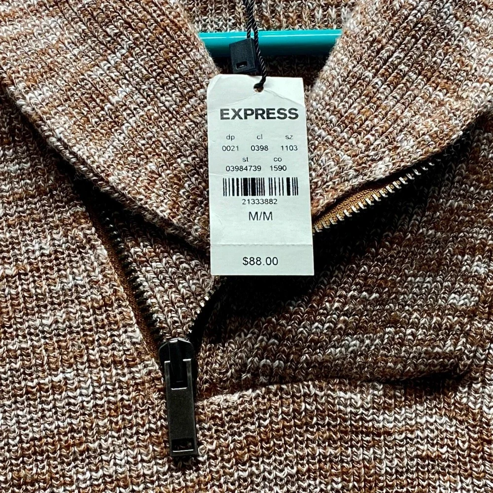Express Sweater Men's Medium Camel Heather 1/4 Zip Cowl Neck NWT Has Defect Read